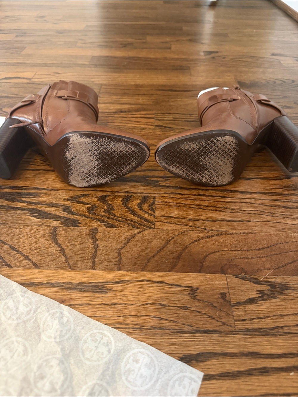 Tory Burch Chestnut Leather Ankle Boot with Block Heel - Picture 4 of 6